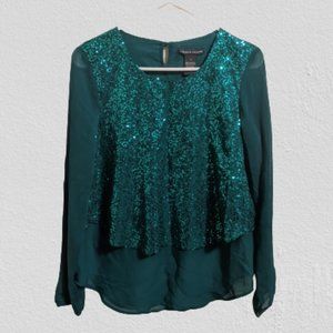 Chelsea & Theodore Green Sequin Blouse